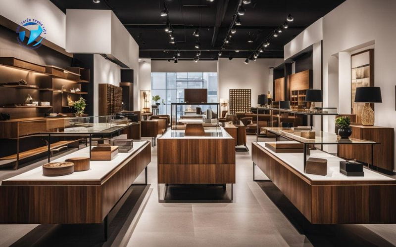 Không gian trưnKhông gian trưng bày các mẫu nội thất đồ gỗ tự nhiên đa dạng.